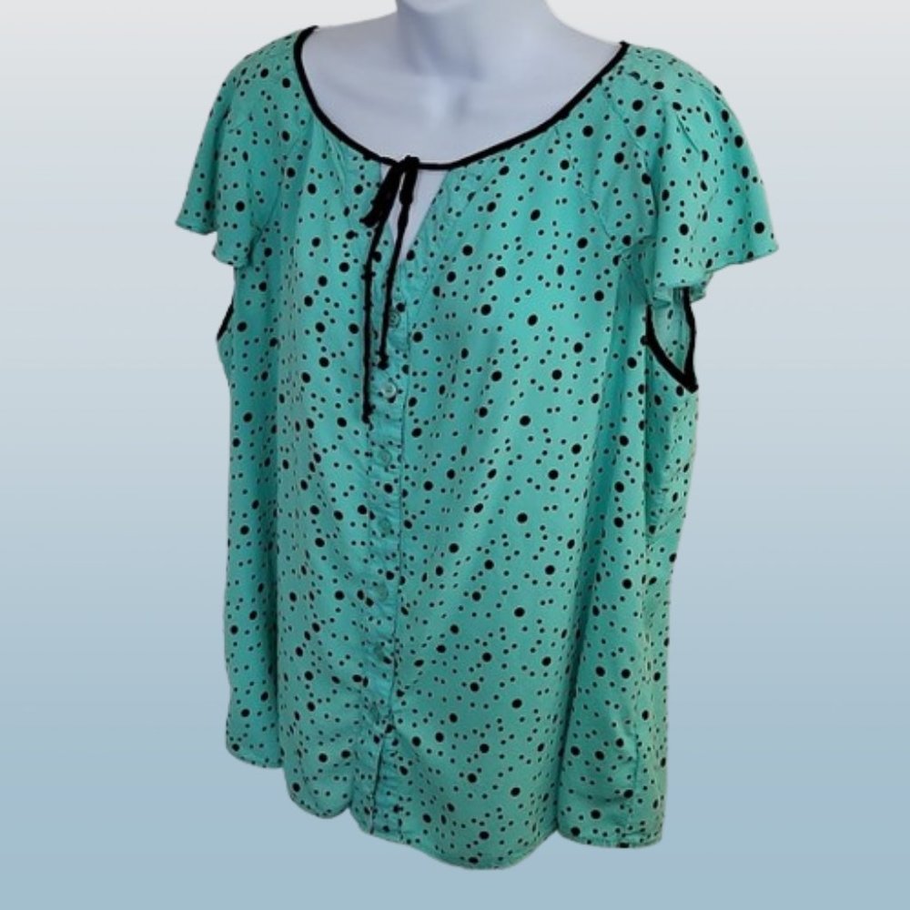 Pure Energy Plus Blouse Mint Green Polka Dot Flutter Sleeve 1X 14/16 - Picture 7 of 13